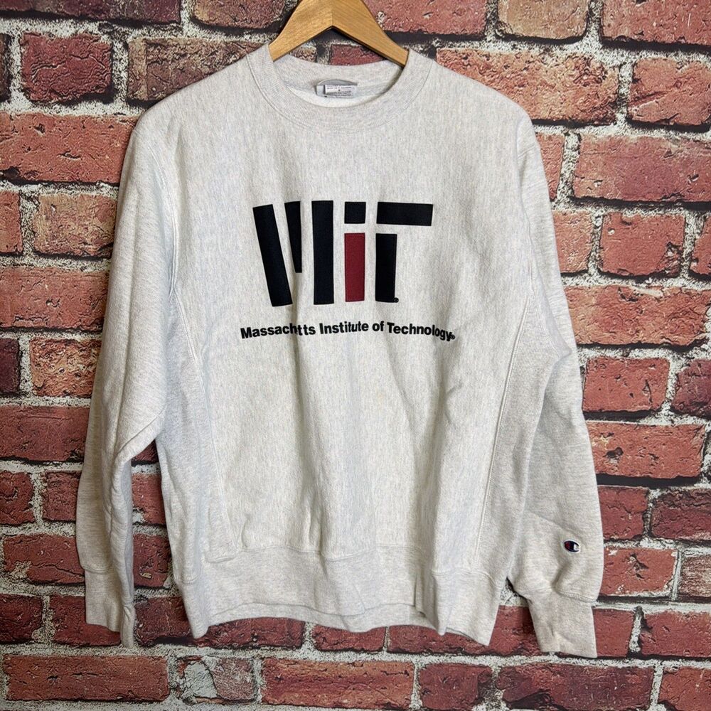 MIT Engineers Hoodie Adult M Gray Champion Reverse Weave Crewneck Sweatshirt
